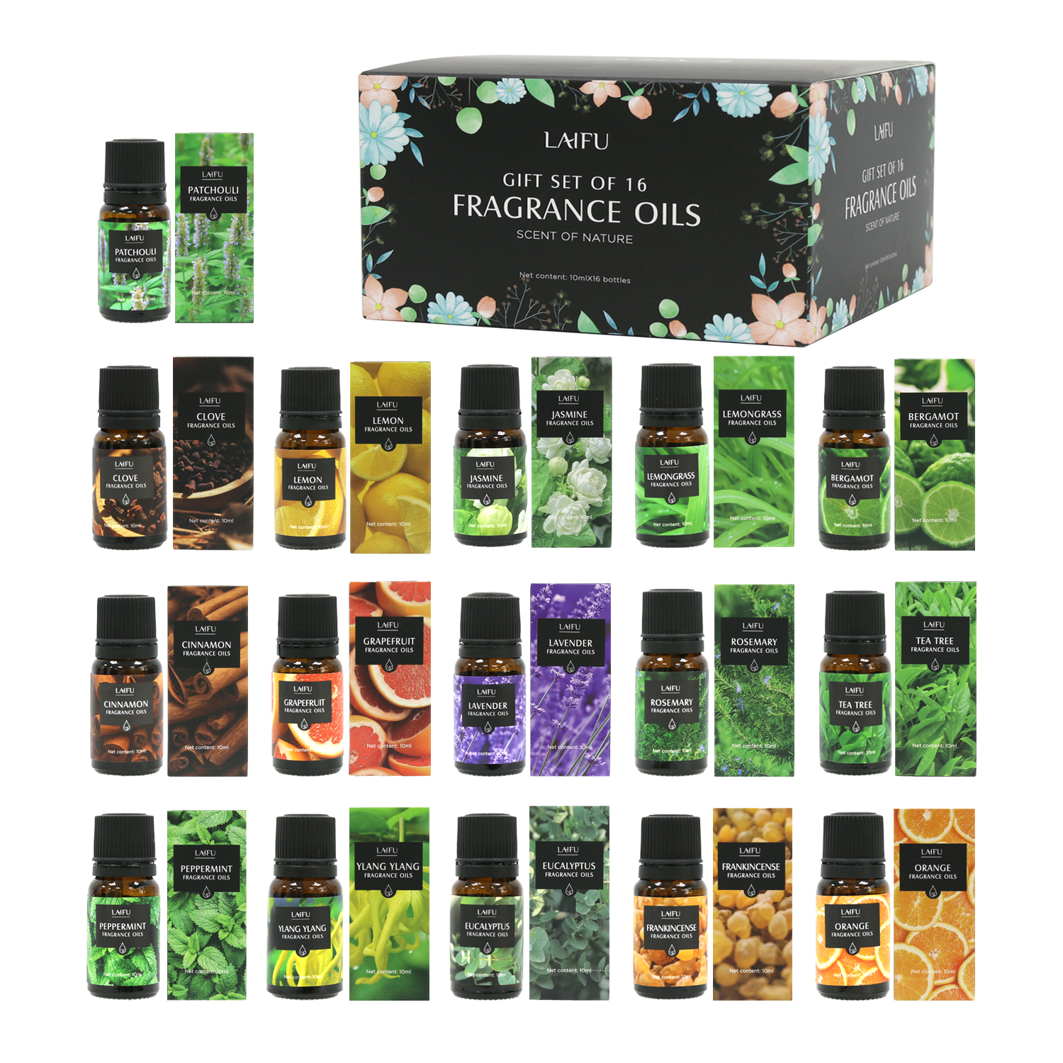 Home Fragrance Set Gift - 16x10ml Essential Oils Set for Diffuser